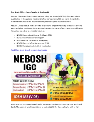 Best Safety Officer Course Training in Saudi Arabia