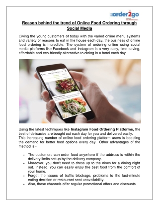 Reason behind the trend of Online Food Ordering through Social Media