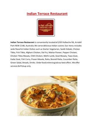 5% Off - Indian Terrace Restaurant - Indian takeaway Arndell Park, NSW