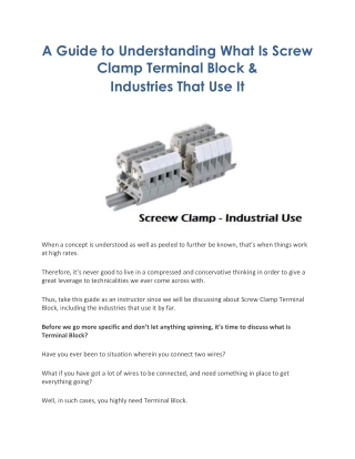 A Guide to Understanding What Is Screw Clamp Terminal Block & Industries That Use It