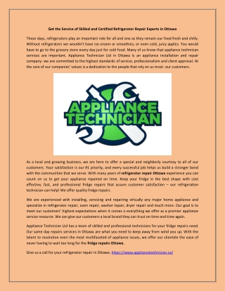 Get the Service of Skilled and Certified Refrigerator Repair Experts in Ottawa