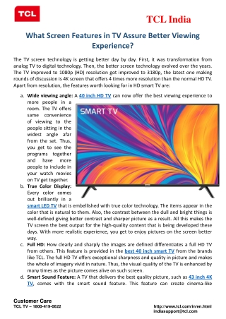 What Screen Features in TV Assure Better Viewing Experience?