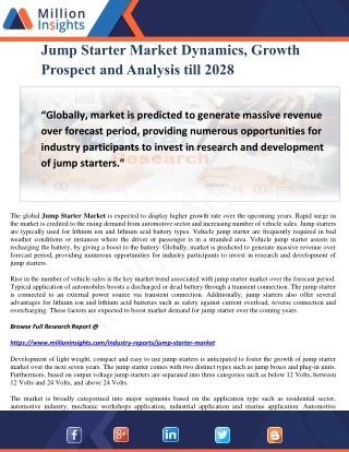 Jump Starter Market Dynamics, Growth Prospect and Analysis till 2028