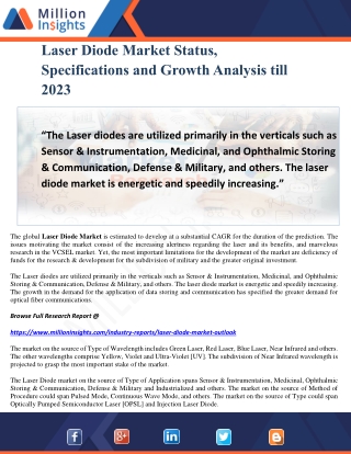 Laser Diode Market Status, Specifications and Growth Analysis till 2023