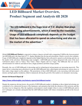 LED Billboard Market Overview, Product Segment and Analysis till 2028