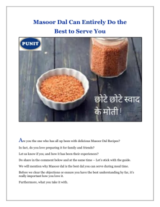 Masoor Dal Can Entirely Do the Best to Serve You