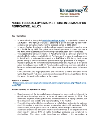 NOBLE FERROALLOYS MARKET :RISE IN DEMAND FOR FERRONICKEL ALLOY