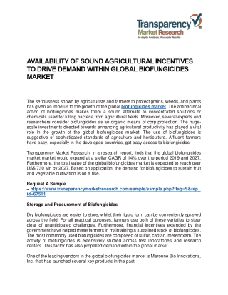 AVAILABILITY OF SOUND AGRICULTURAL INCENTIVES TO DRIVE DEMAND WITHIN GLOBAL BIOFUNGICIDES MARKET
