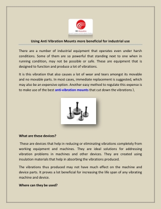 Using Anti Vibration Mounts more beneficial for industrial use