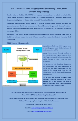 Process to Avail SBLC MT760 from Bronze Wing Trading