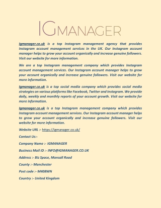 Instagram Management Agency in the UK - Igmanager.co.uk