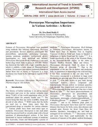 Pterocarpus Marsupium Importance in Various Activities A Review