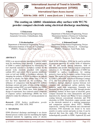 The coating on Al6061 Aluminium alloy surface with WC Ni powder compact electrode using electrical discharge machining