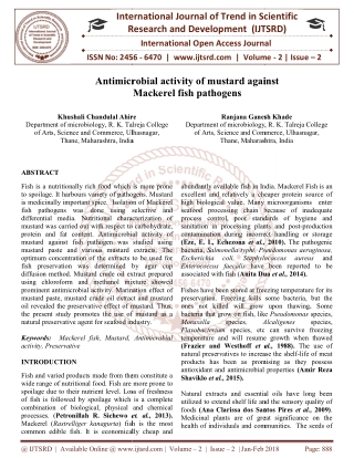 Antimicrobial activity of mustard against Mackerel fish pathogens