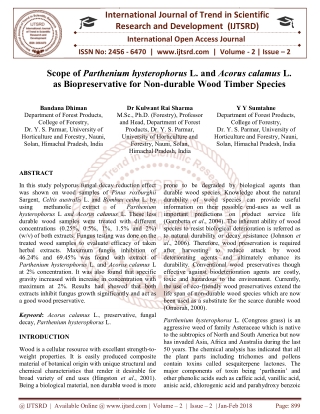 Scope of Parthenium hysterophorus L. and Acorus calamus L. as Biopreservative for Non durable Wood Timber Species