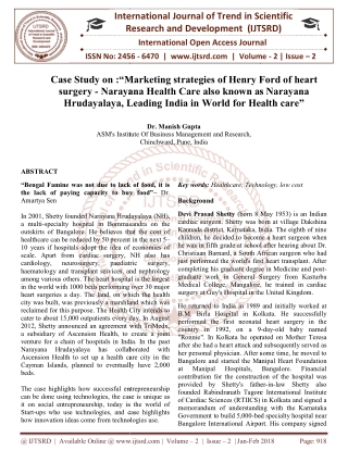 Case Study on "Marketing strategies of Henry Ford of heart surgery Narayana Health Care also known as Narayana Hrudayala