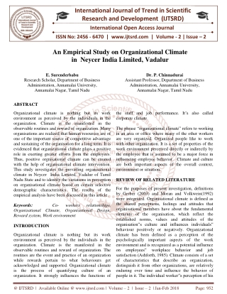 An Empirical Study on Organizational Climate in Neycer India Limited, Vadalur