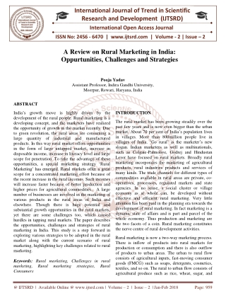 A Review on Rural Marketing in India Oppurtunities, Challenges and Strategies