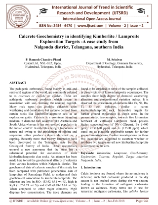 Calcrete Geochemistry in identifying Kimberlite Lamproite Exploration Targets A case study from Nalgonda district, Telan