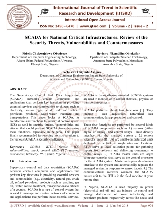 SCADA for National Critical Infrastructures Review of the Security Threats, Vulnerabilities and Countermeasures