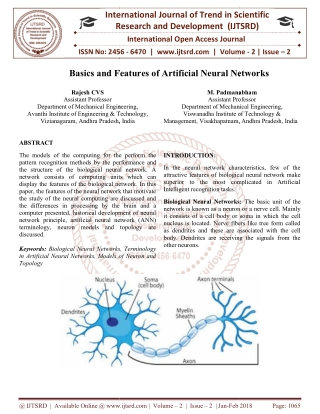 Basics and Features of Artificial Neural Networks