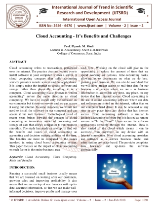 Cloud Accounting It's Benefits and Challenges