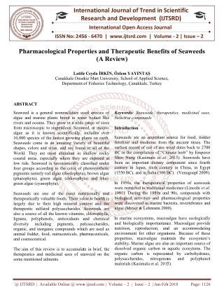 Pharmacological Properties and Therapeutic Benefits of Seaweeds A Review