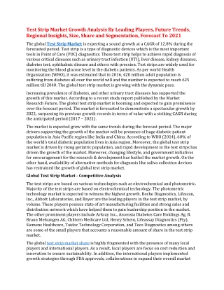 Test Strip Market Growth Analysis By Leading Players, Future Trends, Regional Insights, Size, Share and Segmentation, Fo