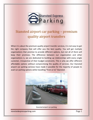 Stansted airport car parking – premium quality airport transfers