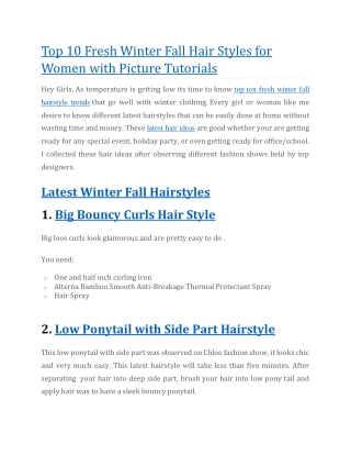 Top 10 Fresh Winter Fall Hair Styles for Women with Picture Tutorials