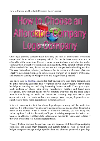 How to Choose an Affordable Company Logo Company