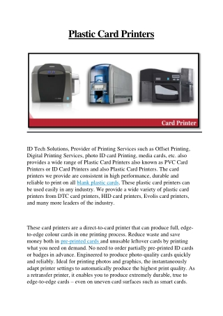 Plastic Card Printers | PVC Card Printers | Plastic ID Card Printers | India