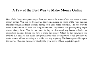 A Few of the Best Way to Make Money Online