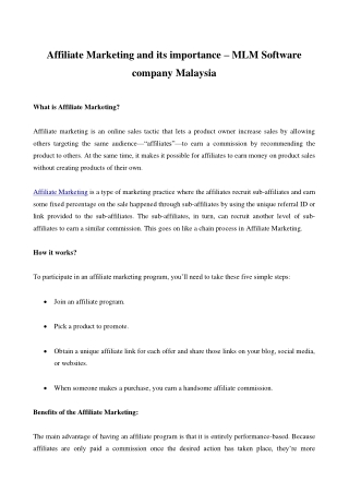 Affiliate Marketing and its importance – MLM Software company Malaysia