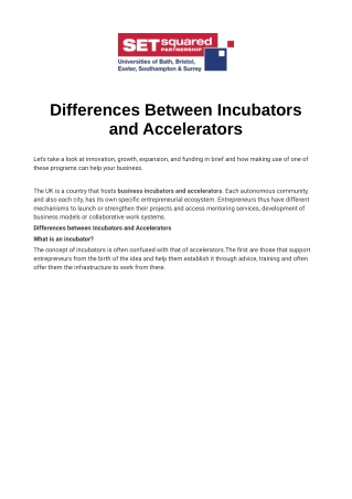 Differences Between Incubators and Accelerators