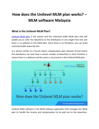 How does the Unilevel MLM plan works? – MLM software Malaysia