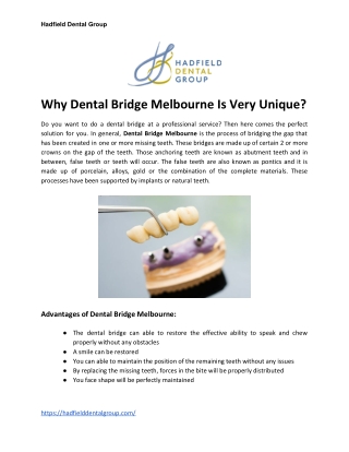 Why Dental Bridge Melbourne Is Very Unique?