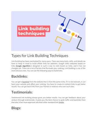 Types for Link Building Techniques