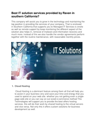 Best IT solution services provided by Raven in southern California ?