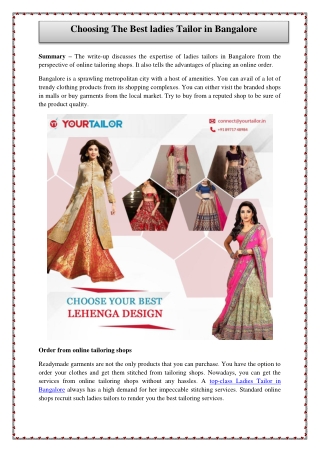 Choosing The Best ladies Tailor in Bangalore