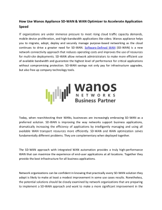 How Use Wanos Appliance SD-WAN & WAN Optimizer to Accelerate Application Speed