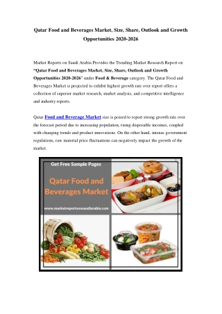 Qatar Food and Beverages Market: Industry Trends, Opportunity and Forecast Till 2026