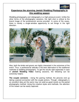 Experience the stunning Jewish Wedding Photography in this wedding season