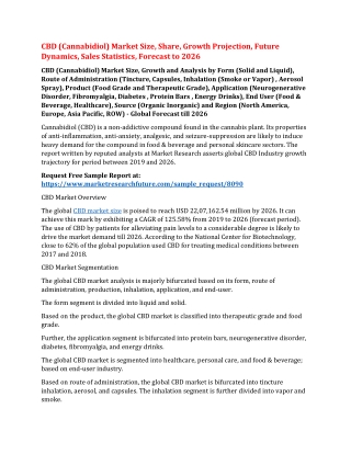 CBD (Cannabidiol) Market Size, Share, Growth Projection, Future Dynamics, Sales Statistics, Forecast to 2026