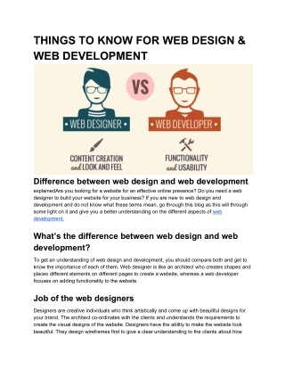 THINGS TO KNOW FOR WEB DESIGN & WEB DEVELOPMENT