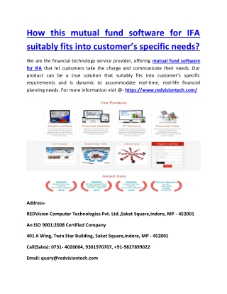 How this mutual fund software for IFA suitably fits into customer’s specific needs?