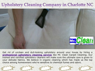 Upholstery Cleaning Company in Charlotte NC