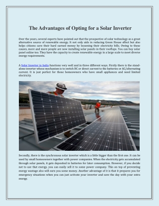 The Advantages of Opting for a Solar Inverter