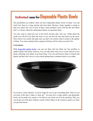 Unlimited uses for Disposable Plastic Bowls