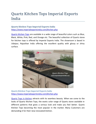 Quartz Kitchen Tops Imperial Exports India